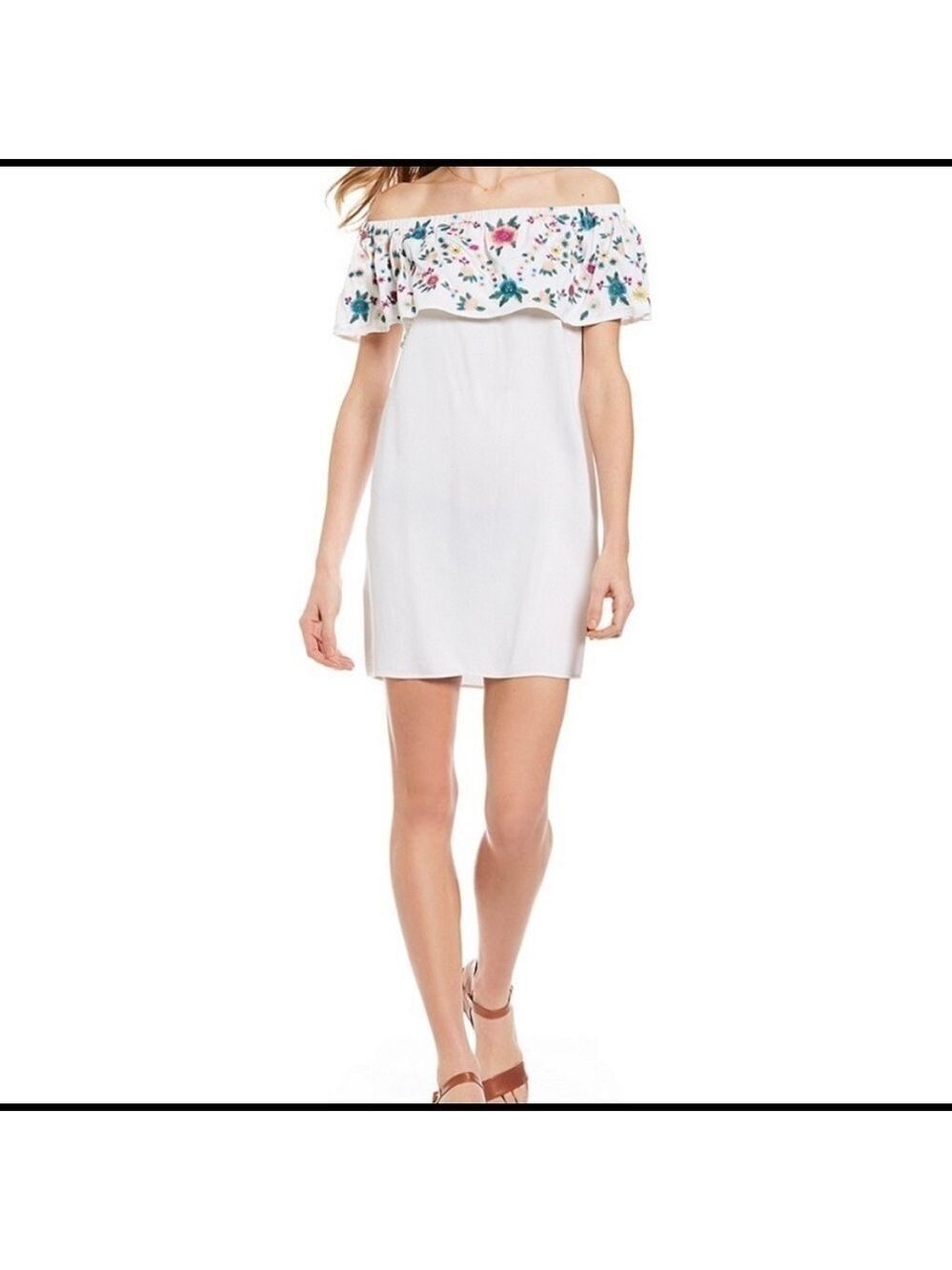 Sugar Lips Off The Shoulder Ruffle Floral Embroidered Dress